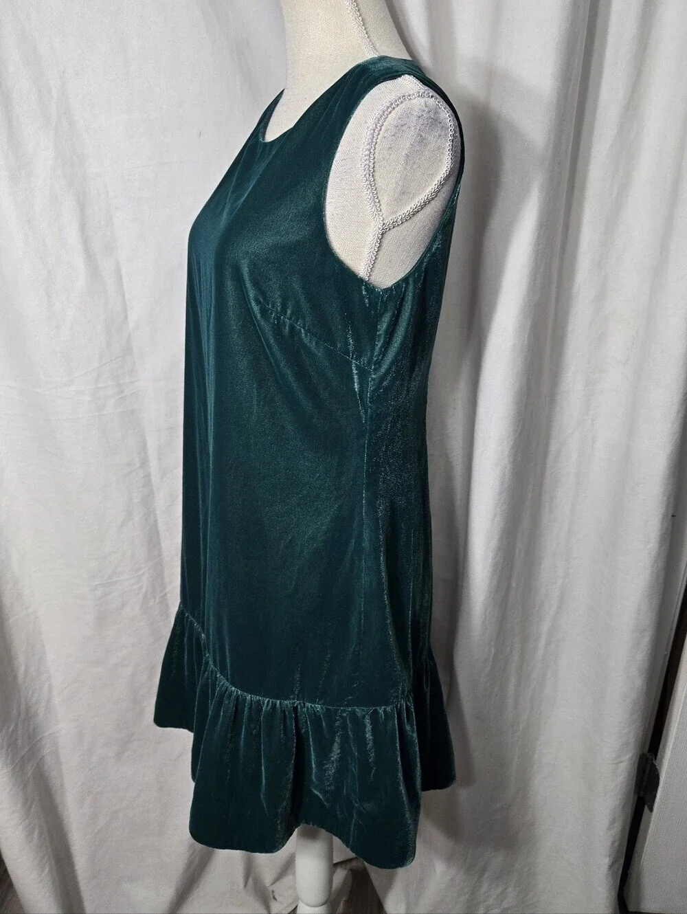 J Crew Velvet Ruffle Hem Shift Dress Green Sz 6